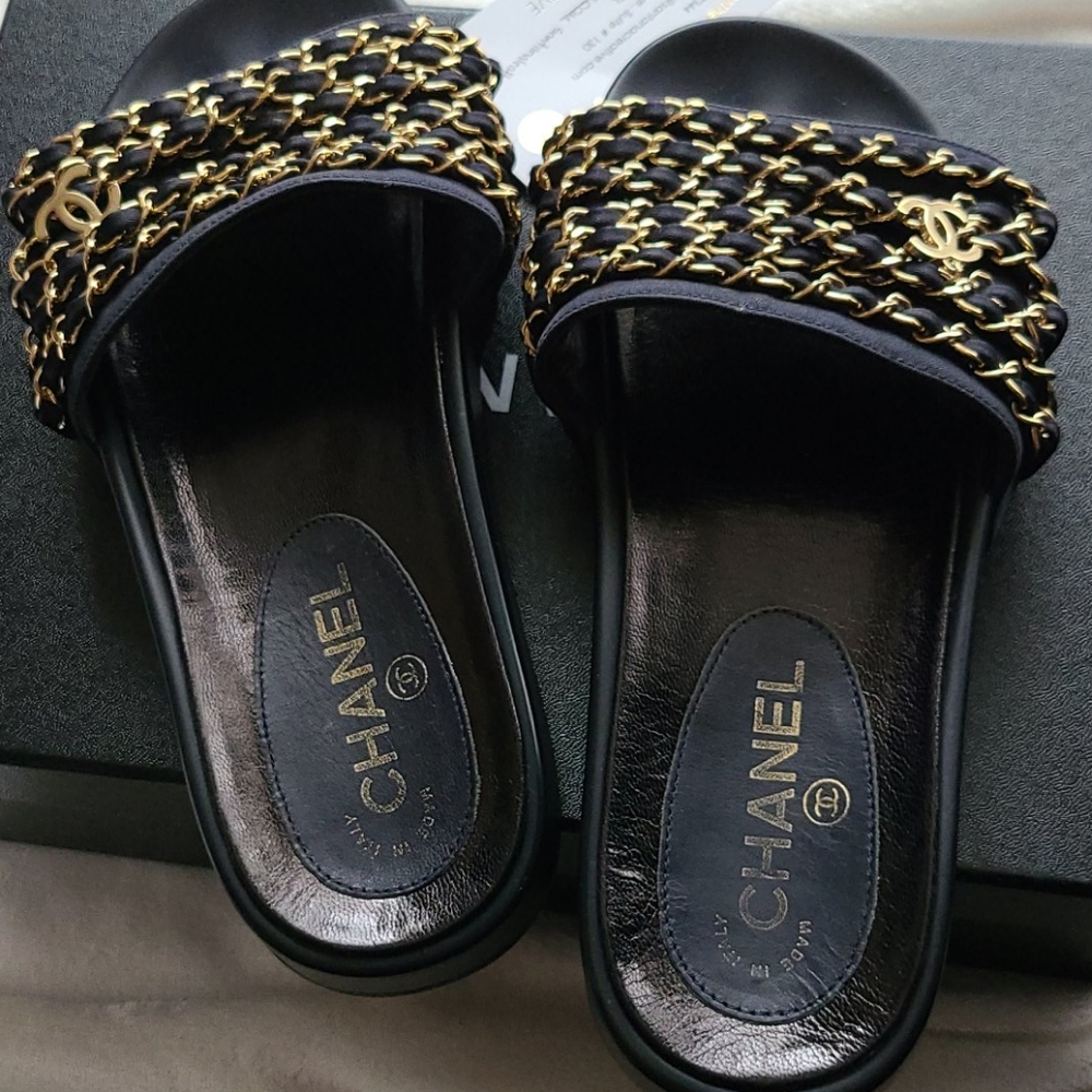 Chanel Sandals, Slides, Mules Navy Blue, 38 - Picture 7 of 7
